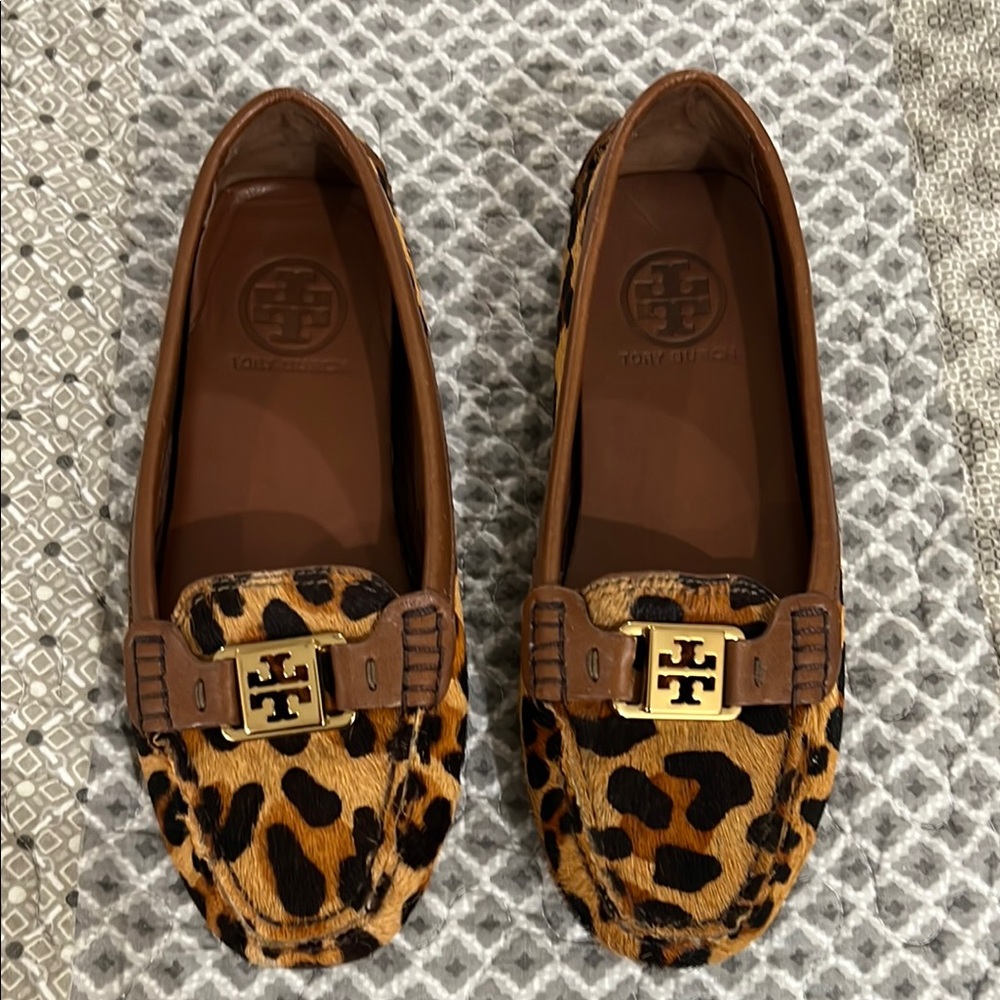 Tory Burch Brown and Tan Animal Print Loafers